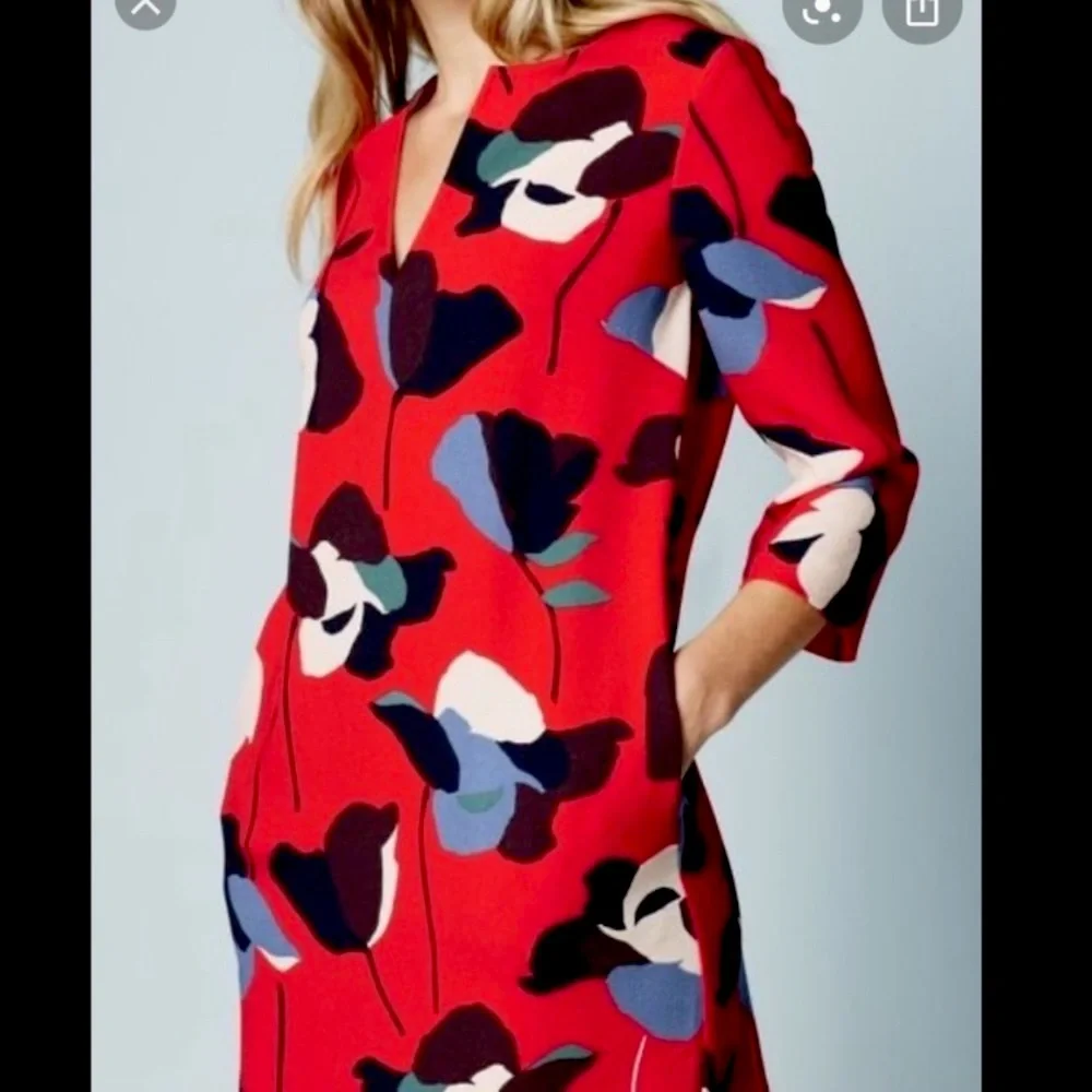 Boden Red Floral Midi Dress with Multicolor Blooms - Picture 1 of 6